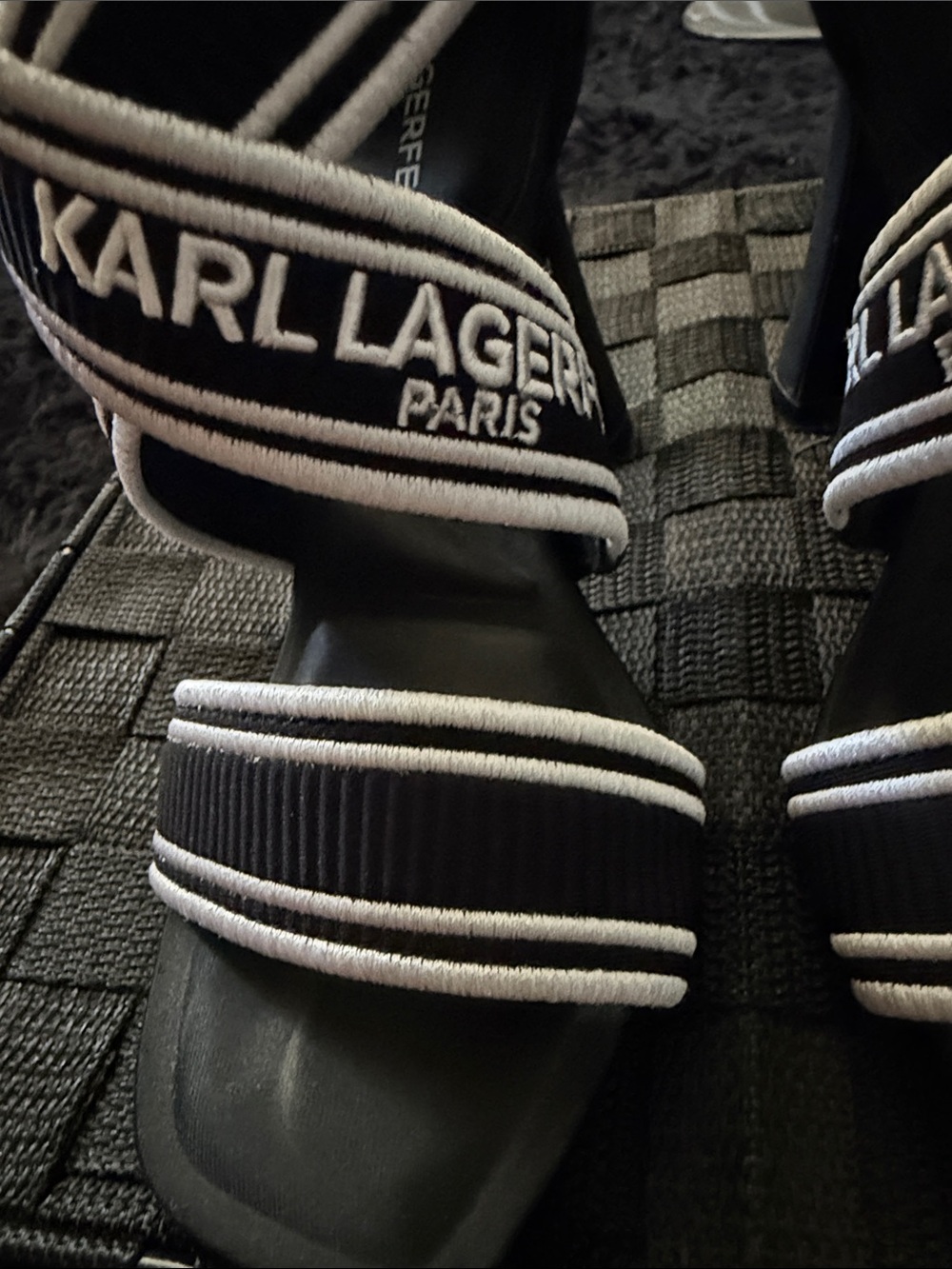 Karl Lagerfeld Black Strappy Logo Heeled Sandals - Picture 2 of 9